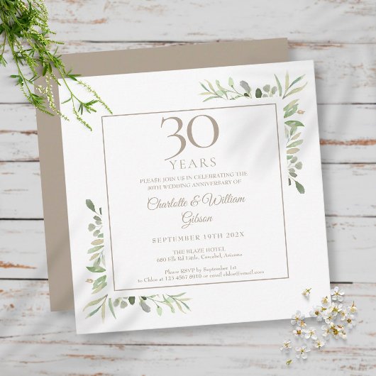 Invitation 30e anniversaire de mariage Pearl Greenery Florale