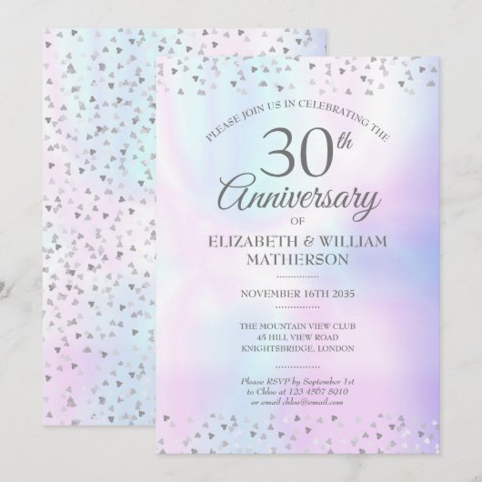 Invitation 30e anniversaire de mariage Pearl Hearts Confetti  (Devant / Derrière)
