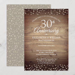 Invitation 30e Anniversaire de Mariage Perle Bois Rustique Co