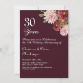 Invitation 30e Anniversaire de Mariage perle Bourgogne Floral (Devant)