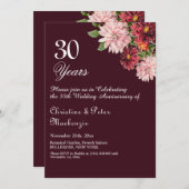 Invitation 30e Anniversaire de Mariage perle Bourgogne Floral (Devant / Derrière)