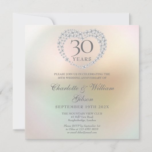 Invitation 30e anniversaire de mariage Perle Cœur Carré  (Devant)