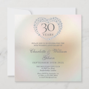 Invitation 30e Anniversaire de Mariage Perle Cœur Carré 
