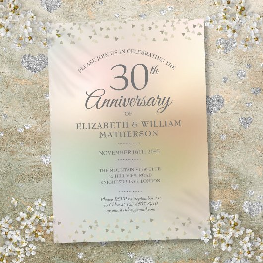 Invitation 30e Anniversaire de Mariage perle Coeurs Confettis