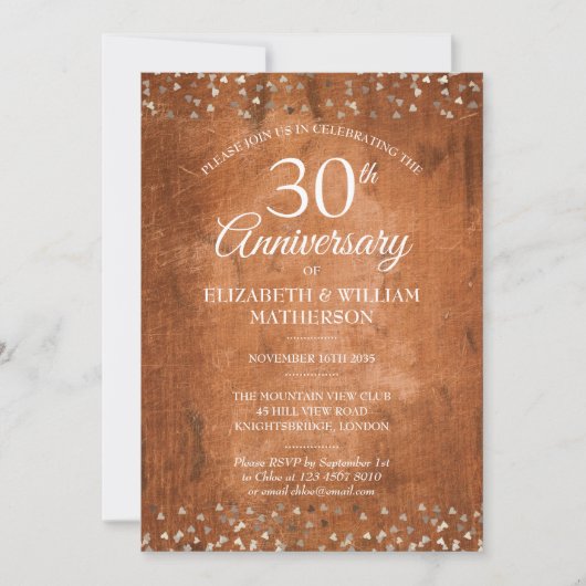Invitation 30e Anniversaire de Mariage Perle Cœurs Confettis (Devant)