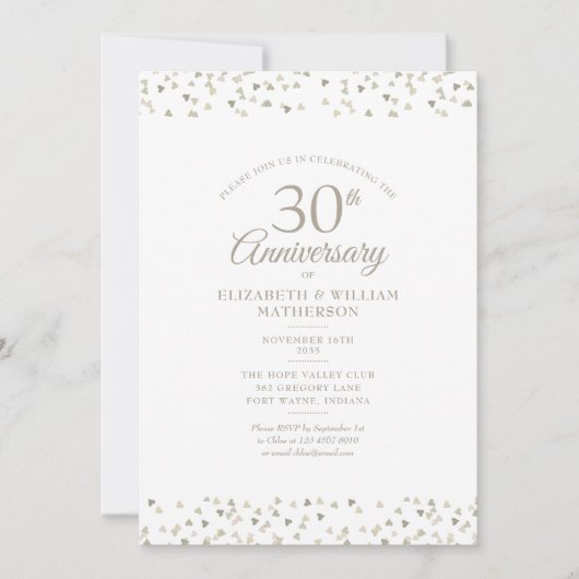Invitation 30e Anniversaire de Mariage Perles de Confettis Cœ (Devant)