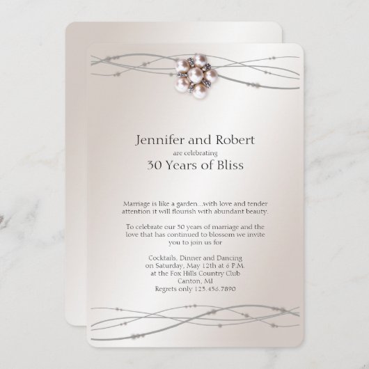 Invitation 30e anniversaire de mariage Rose Perle (Devant / Derrière)