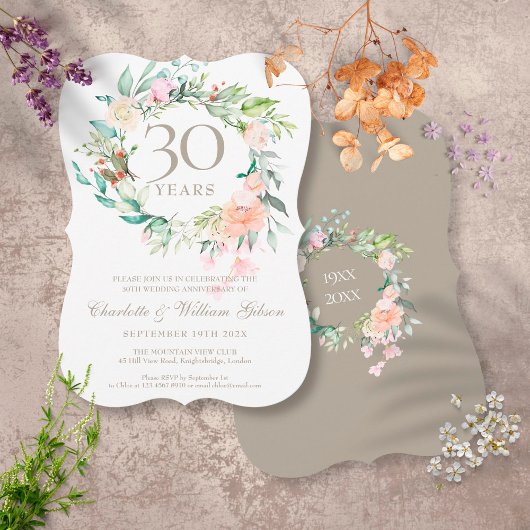 Invitation 30e Anniversaire de Mariage Roses de Perle Floral