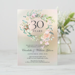 Invitation 30e anniversaire de Mariage Roses Floral Pearl
