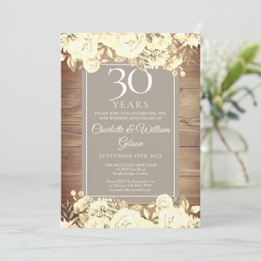 Invitation 30e anniversaire de mariage Roses rustiques (Debout devant)