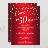Invitation 30e anniversaire de mariage - Rouge & Or (Devant / Derrière)