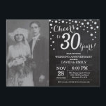 Invitation 30e anniversaire de mariage tableau noir argent<br><div class="desc">30e anniversaire de mariage avec photo personnalisée. Invitation tableau noir et argent. Trentième anniversaire de mariage. Fond diamant pailleté noir et argent. Confettis argentés. Anniversaire adulte. Fête d'anniversaire pour homme ou femme. Pour une personnalisation plus poussée, veuillez cliquer sur le bouton "Personnaliser" et utiliser notre outil de conception pour modifier...</div>