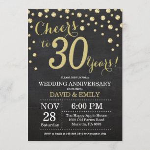 Invitation 30e anniversaire de mariage tableau noir et or