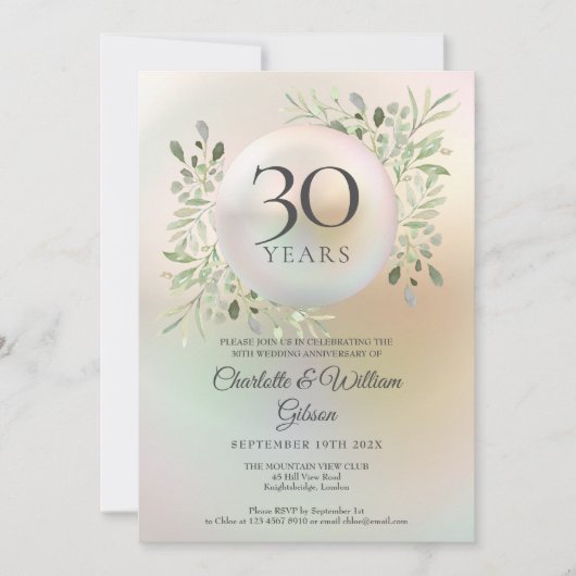Invitation 30e Anniversaire de Mariage Verdure Floral Perle (Devant)