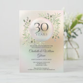Invitation 30e Anniversaire de Mariage Verdure Floral Perle (Debout devant)