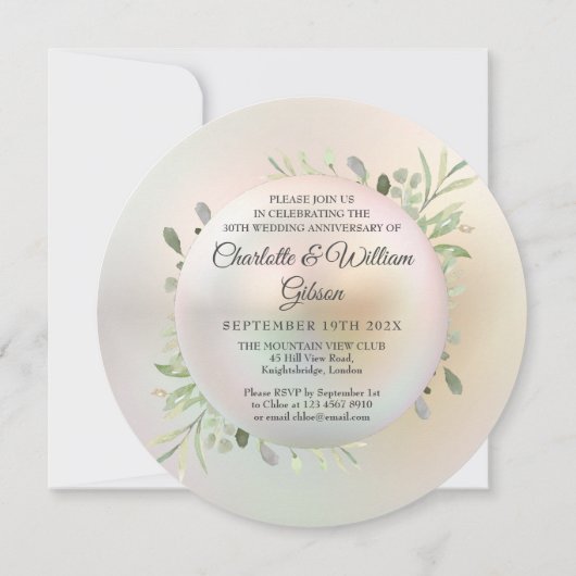 Invitation 30e Anniversaire de Mariage Verdure Perle (Dos)