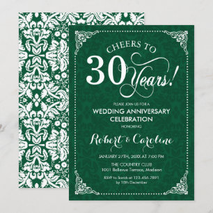 Invitation 30e Anniversaire de Mariage Vert Émeraude Damassé