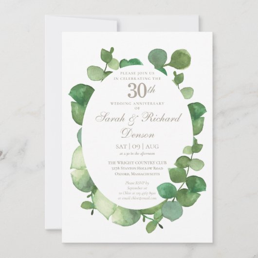 Invitation 30e anniversaire de perles Eucalyptus Boho verdure (Devant)