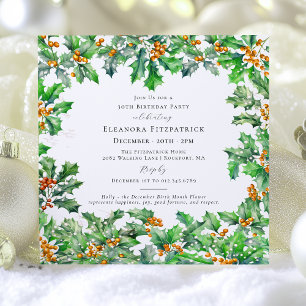 Invitation 30e anniversaire Décembre Fleur de naissance Holly