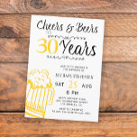 Invitation 30e anniversaire décontracté pour les hommes<br><div class="desc">Amusants et informels applaudissements et bières pour hommes adultes carte d'invitation à la fête de trente ans avec un script de typographie sophistiqué, une tasse de bière à doodle jaune et tourbillons de style vintage. Convient à tout âge ou à toute fête d'anniversaire. Facile à personnaliser en changeant l'âge, le...</div>