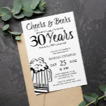 Invitation 30e anniversaire décontracté pour les hommes<br><div class="desc">Amusants et informels applaudissements et bières hommes trente anniversaire carte d'invitation de fête avec un script de typographie sophistiqué, une tasse de bière doodle et tourbillons de style vintage. Convient à tout âge ou à toute fête d'anniversaire. Facile à personnaliser en changeant l'âge, le nom et les détails de la...</div>