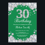 Invitation 30e anniversaire Diamant vert et argent<br><div class="desc">Invitation du 30e anniversaire. Diamant de la Rhénanie verte et argentée. Élégant invitation du Bassin d'Anniversaire. Anniversaire adulte. Les femmes,  anniversaire. Hommes Anniversaire.
Pour plus de personnalisation,  cliquez sur le bouton "Customiser" et utilisez notre outil de conception pour modifier ce modèle.</div>