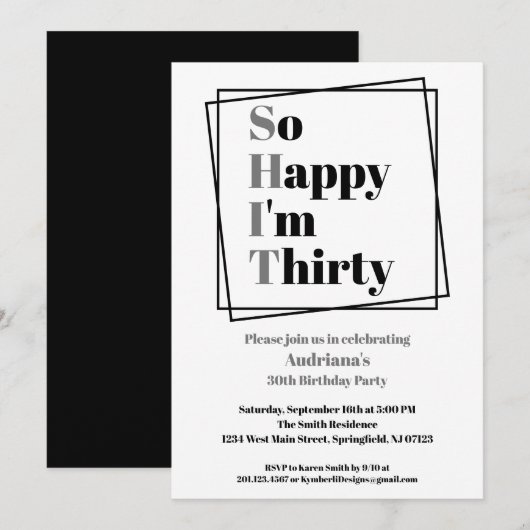 Invitation 30e anniversaire Drôle si Heureux que j'ai trente (Devant / Derrière)