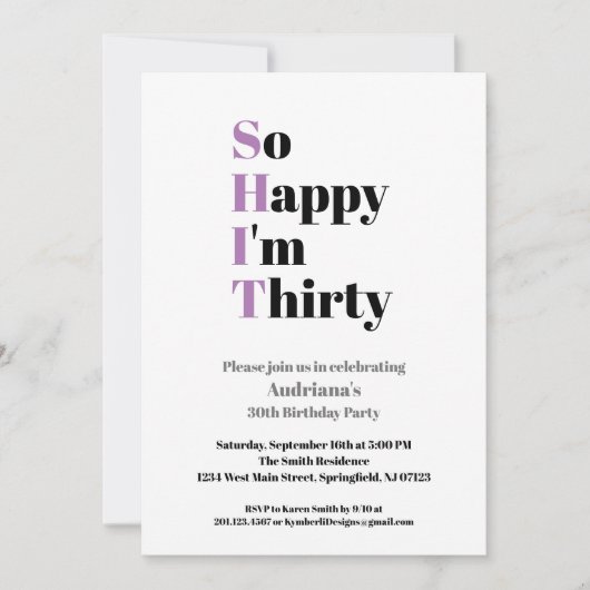 Invitation 30e anniversaire Drôle si Heureux que j'ai trente (Devant)
