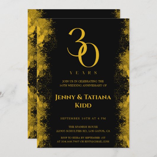 Invitation 30e anniversaire du Mariage Black & Gold (Devant / Derrière)