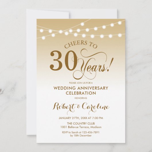 Invitation 30e anniversaire du Mariage - Blanc or (Devant)