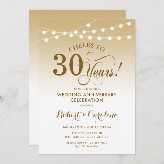 Invitation 30e anniversaire du Mariage - Blanc or (Devant / Derrière)