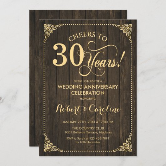Invitation 30e anniversaire du Mariage - Bois d'or (Devant / Derrière)