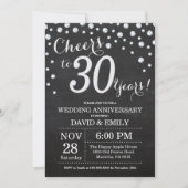 Invitation 30e anniversaire du Mariage Chalkboard Black Silve (Devant)
