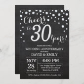 Invitation 30e anniversaire du Mariage Chalkboard Black Silve (Devant / Derrière)