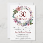 Invitation 30e anniversaire du Mariage Pearl Floral (Devant)