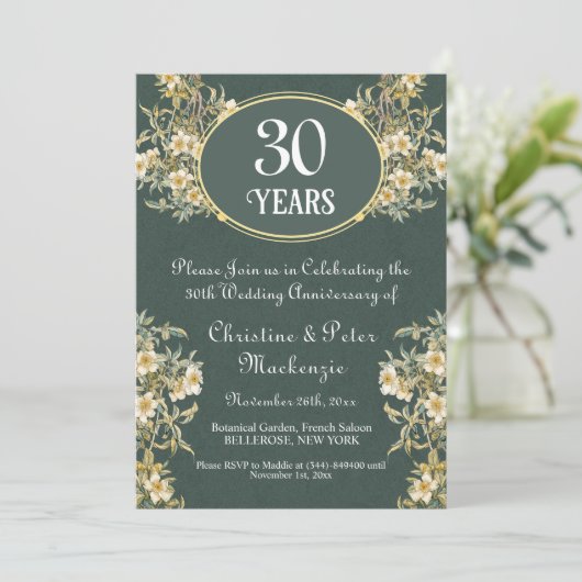 Invitation 30e anniversaire du Mariage Pearl Floral riche (Debout devant)