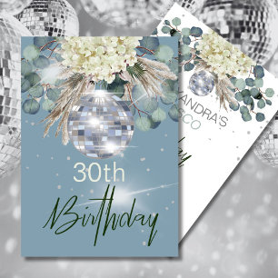 Invitation 30e anniversaire Dusty Blue Floral Disco Ball