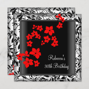 Invitation 30e anniversaire Elégant Asiatique Fleurs rouges B