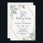 Invitation 30e anniversaire Elégant Eucalyptus Verdure et Or<br><div class="desc">30e anniversaire Elégant Eucalyptus Verdure et Invitation d'or. 1er 2ème 3ème 4ème 5ème 13ème 15ème 16ème 18ème 20ème 21ème 30ème 40ème 50ème 60ème 70ème 80ème 90ème 100ème N'importe quel âge. Pour plus de personnalisation,  cliquez sur le bouton "Customiser" et utilisez notre outil de conception pour modifier ce modèle.</div>