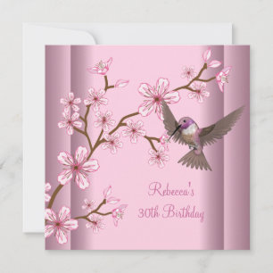 Invitation 30e Anniversaire Élégant Fleurs Roses Oiseau Asiat