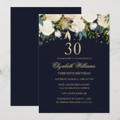 Invitation 30e anniversaire Elegant Navy Gold Floral Invitati (Devant / Derrière)