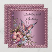 Invitation 30e anniversaire Elégant papillon floral rose (Devant / Derrière)