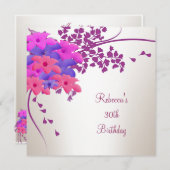 Invitation 30e anniversaire Elégant rose rose violet Fleurs (Devant / Derrière)