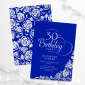 Invitation 30e anniversaire Elégant Royal Blue Roses d'argent