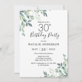 Invitation 30e anniversaire Elégant vert Eucalyptus verdure (Devant)