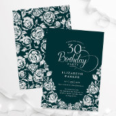 Invitation 30e anniversaire Emerald Green Roses d'argent