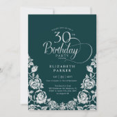 Invitation 30e anniversaire Emerald Green Roses d'argent (Devant)