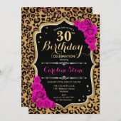 Invitation 30e anniversaire - Empreinte de léopard Roses rose (Devant / Derrière)