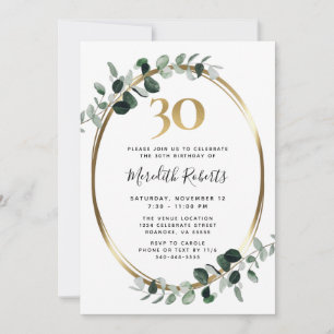 Invitation 30e anniversaire Eucalyptus Gold Metallic Party
