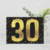 Invitation 30e anniversaire Faux Gold Foil Confetti Noir (Debout devant)